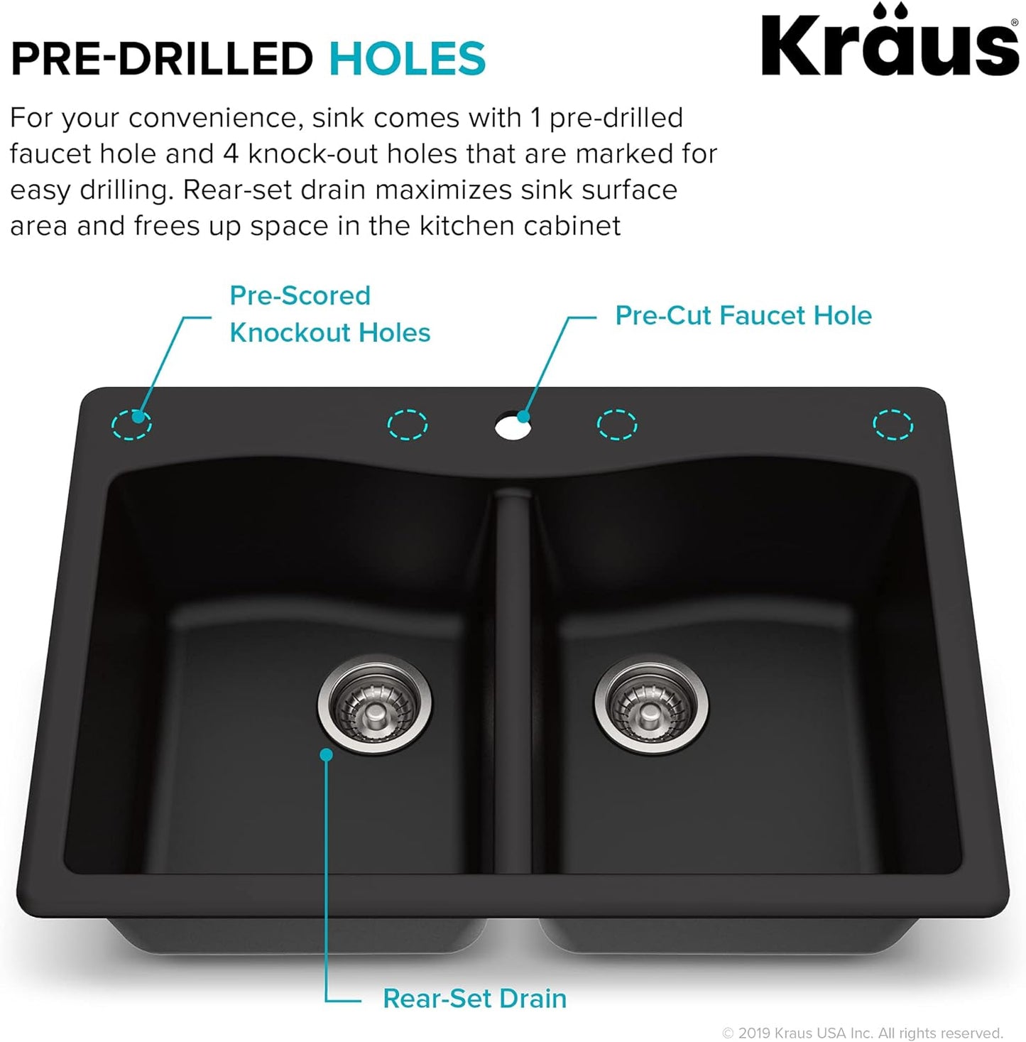 KRAUS Forteza 33" Drop-In/Undermount Double Bowl Kitchen Sink - Black