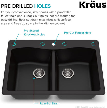 KRAUS Forteza 33" Drop-In/Undermount Double Bowl Kitchen Sink - Black