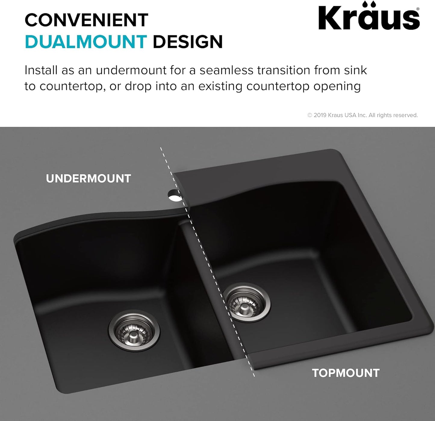 KRAUS Forteza 33" Drop-In/Undermount Double Bowl Kitchen Sink - Black