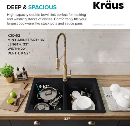 KRAUS Forteza 33" Drop-In/Undermount Double Bowl Kitchen Sink - Black