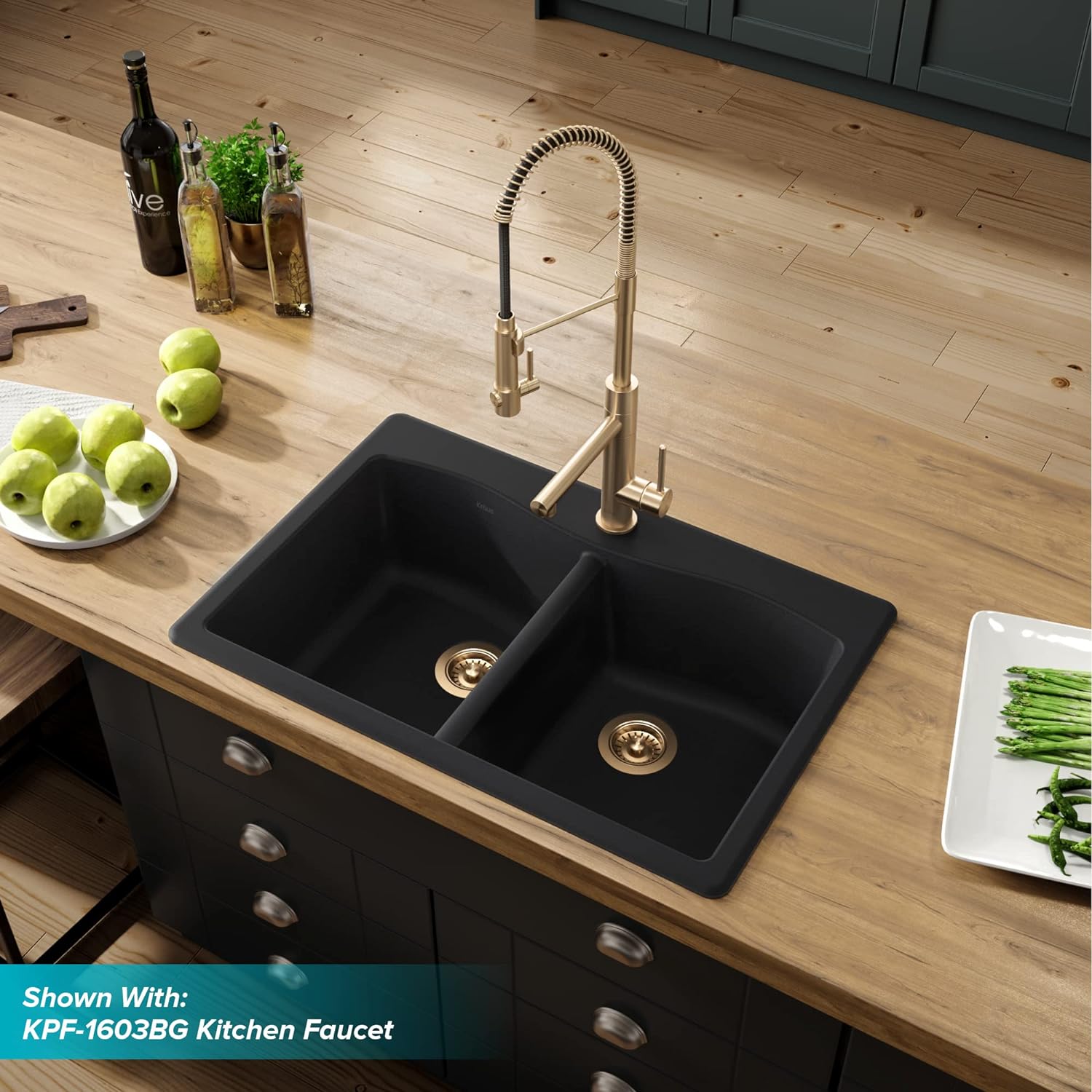 KRAUS Forteza 33" Drop-In/Undermount Double Bowl Kitchen Sink - Black