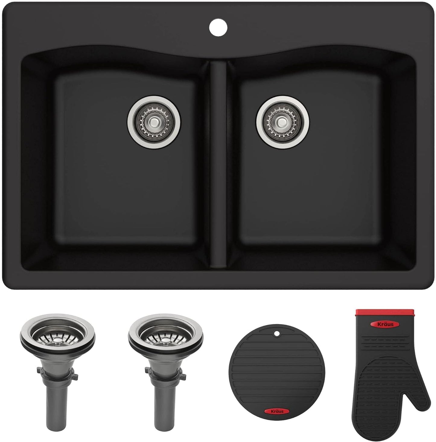 KRAUS Forteza 33" Drop-In/Undermount Double Bowl Kitchen Sink - Black