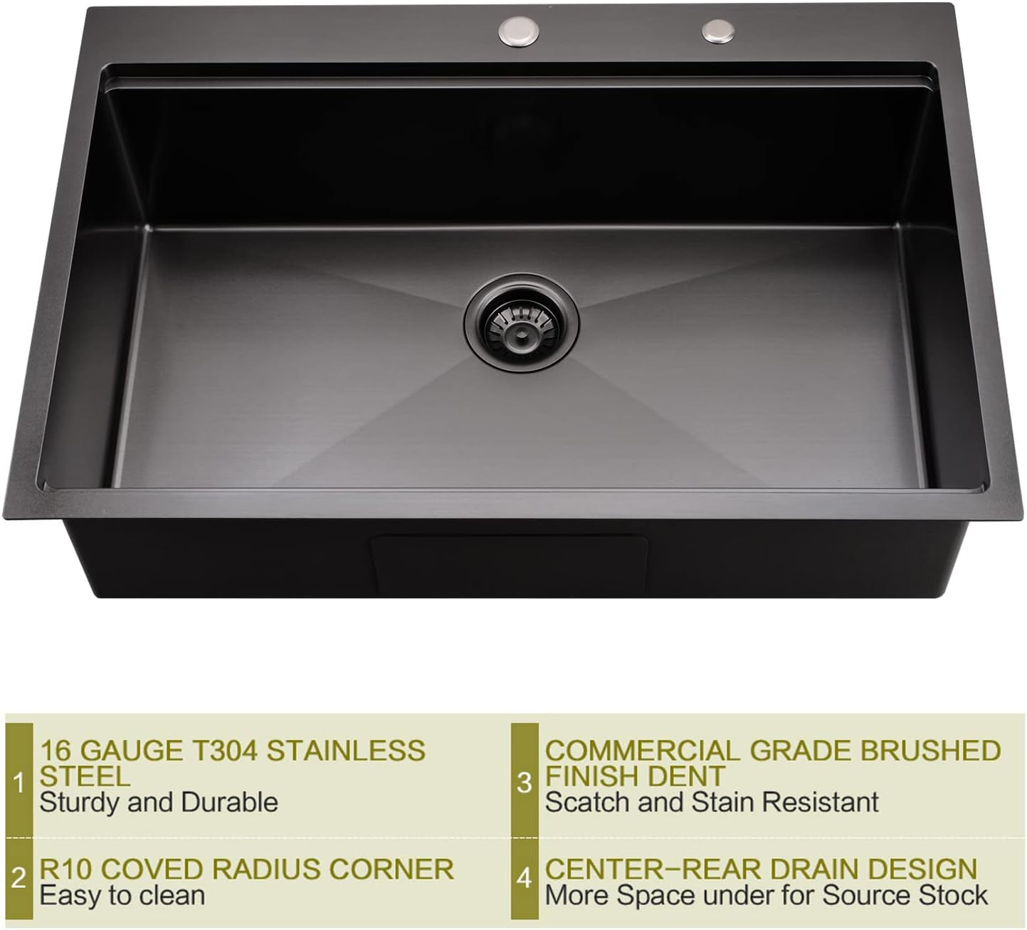 15X18 Black Stainless Steel Sink